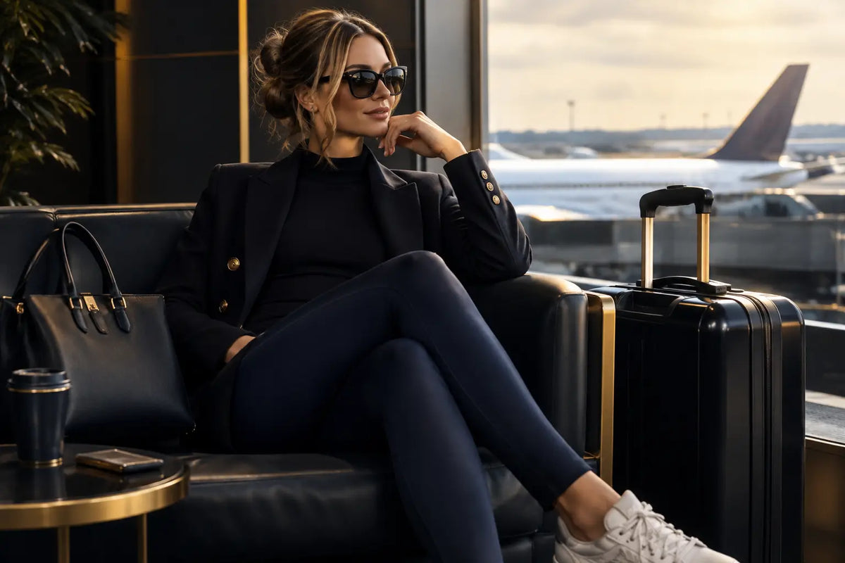 Fire plagg til flyreisen dame som holder stilen